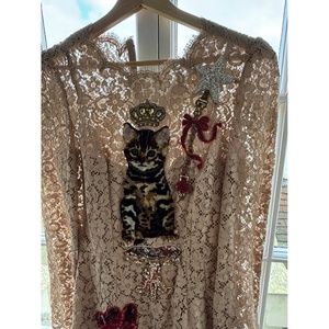 Dolce Gabbana Royal Kitten lace midi dress IT 40